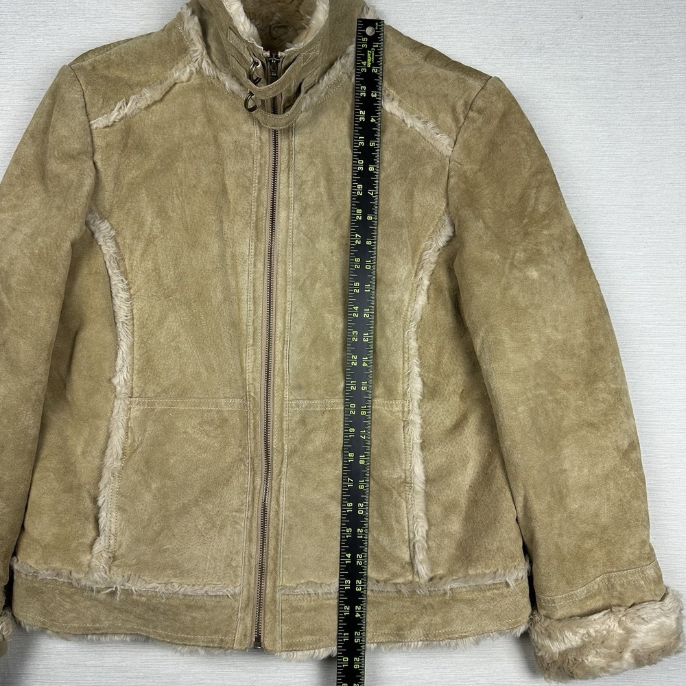 Vtg 90s Wilsons Leather MAXIMA Suede Moto Jacket Shearling Women L Beige - Picture 7 of 13